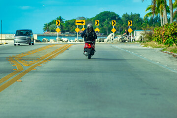Road traffic along the major coastline road in Key West, Florida