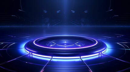 Neon circle stage background. 3d rendering, 3d illustration.