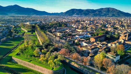 Aerial view of Lucca medieval town, Tuscany - Italy