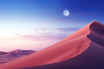 Twilight Desert Dunes with Moon in Sky