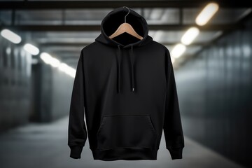 Black Hoodie Hanging On Hanger Hoodie Mockup Highquality Photo