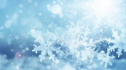 Snowflake background. Winter texture. White snowflakes are flying on a blue background.