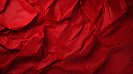 Red crumpled paper texture. Blank background with creases. Generative AI