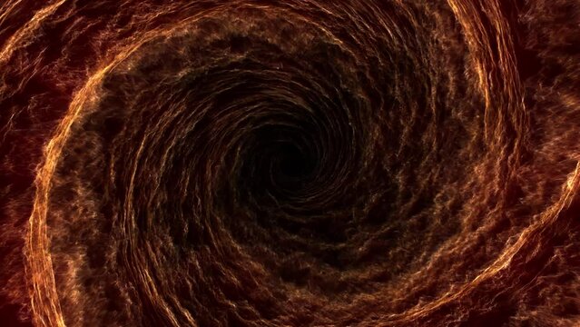 Abstract spiral swirl of golden fire waves and hot clouds of energy swirling on a dark background , 4k , 60 fps