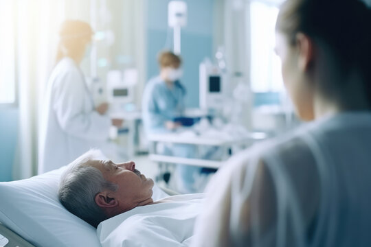 Blurred Image Of Doctor And Patient In Hospital Interior