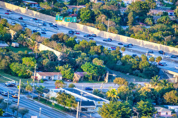 Miami Interstate aerial view at sunset