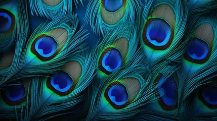 Tuinposter Macro close up Colorful peacock feathers, shallow dof texture of peacock feathers Beautiful background, rich color.Animal bird background © ND STOCK
