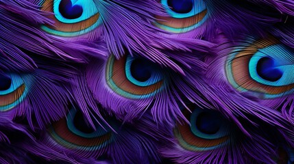 Macro close up Colorful peacock feathers, shallow dof texture of peacock feathers Beautiful background, rich color.Animal bird background
