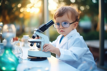 Cute Baby Scientist Conducting Innovative Research Highquality Photo