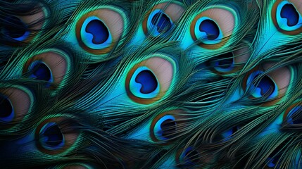 Macro close up Colorful peacock feathers, shallow dof texture of peacock feathers Beautiful background, rich color.Animal bird background