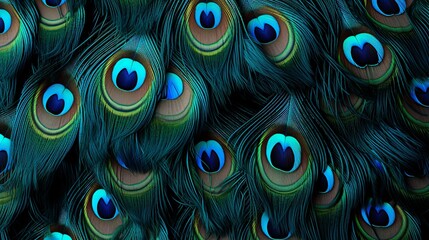 Obraz premium Macro close up Colorful peacock feathers, shallow dof texture of peacock feathers Beautiful background, rich color.Animal bird background