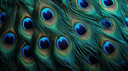 Macro close up Colorful peacock feathers, shallow dof texture of peacock feathers Beautiful background, rich color.Animal bird background