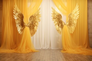 Digital Backgrounds With Two Yellow And Gold Angel Wings
