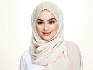 Smile of young Asian woman wear hijab with healthy white teeth and hygiene Concept of advertising dentist and facial care