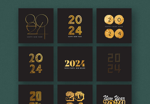 New Year Celebration Layouts With Gold Texture Typography and Numbering Design