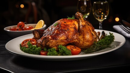 roasted chicken with vegetables on plate