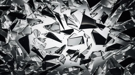 Shattered glass shards, black and white color, abstract, background