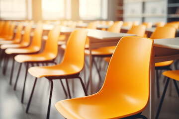chairs in an empty school classroom