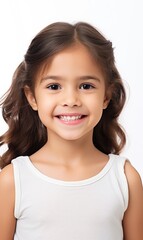 Smile of little girl with healthy white teeth and hygiene Concept of advertising dentist and facial care