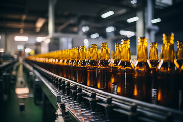 the bottling conveyor at the beer factory - Powered by Adobe