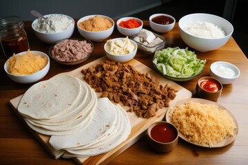 Ingredients on the table for making shawarma.