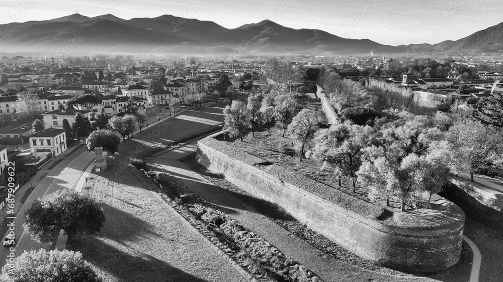 Sticker Aerial view of Lucca medieval town, Tuscany - Italy