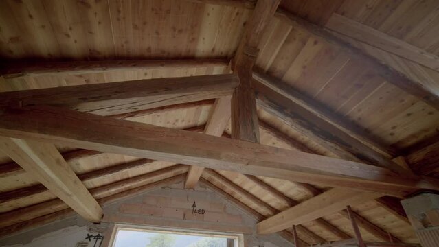 Circular Shot Of Cottage Wooden Ceiling 