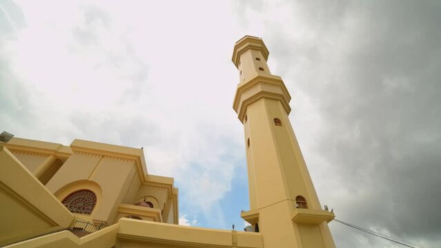 Minaret of Uganda National Mosque, Kampala in Africa. Low-angle and sky for copy space