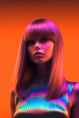 A fashionable portrait of a woman with bright clothes in a psychedelic style. Fashion and trends.