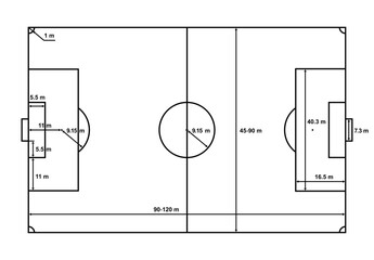 Football field plan marking with standard size