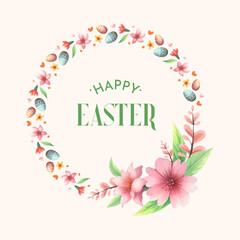 vector watercolor spring easter floral wreath with eggs
