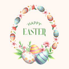 vector watercolor spring easter floral wreath with eggs
