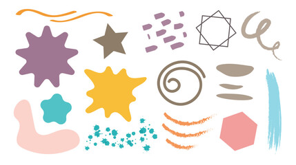 Abstract vector shapes, doodle figures, cute brush elements, blots. Minimal hand drawn isolated collection set. Simple creative forms