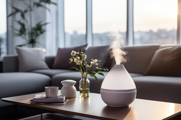 humidifier on the table in the living room - obrazy, fototapety, plakaty