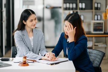 business people and lawyers discussing contract papers sitting at the table. Concepts of law, advice, legal services.