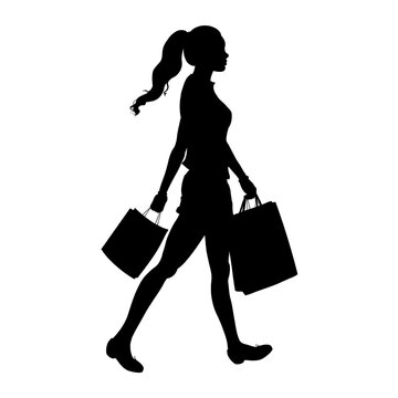 Vector Silhouette of Women with Shopping Bags
