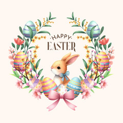 vector watercolor spring easter floral wreath with eggs

