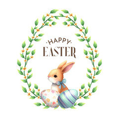 vector watercolor spring easter floral wreath with eggs
