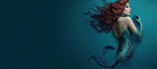 illustration of a beautiful mermaid with long red hair.