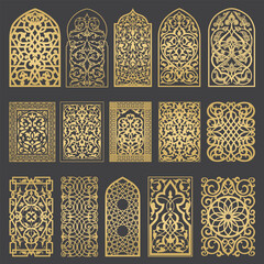 Arabic arches silhouette bundle. Arabian ornament. Digital clipart. Doors and windows decor - obrazy, fototapety, plakaty