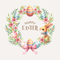vector watercolor spring easter floral wreath with eggs
