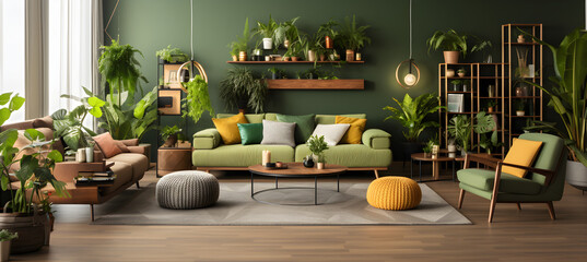 Obraz premium Interior of living room with green houseplant 