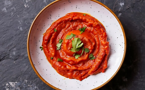 Capture the essence of Romesco in a mouthwatering food photography shot Generative AI