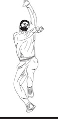 Indian Cricket Player Cartoon Sketch: Funny Bowling Action, Sketch Drawing of Cricket Player's Hilarious Bowling Clip Art, Humorous Cartoon of Indian Cricketer's Bowling Action