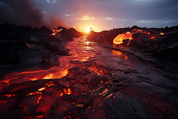 lava flows volcano close-up - obrazy, fototapety, plakaty