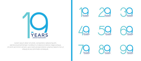 set of anniversary logo blue color on white background for celebration moment