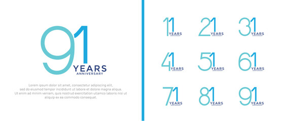 set of anniversary logo blue color on white background for celebration moment