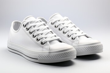 classic white leather sneakers with minimalistic design, on an isolated white background, Generative AI