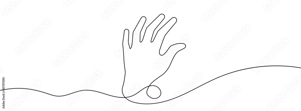 Poster continuous line drawing of hand. one line drawing background.