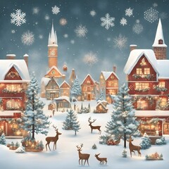 Quality Digital Art Merry Christmas Postcard Symmetrical Design